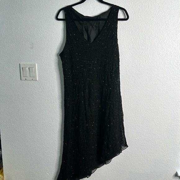 Vintage y2k black beaded Asymmetrical dress  siz M 90s goth witchy whimsigoth - Picture 4 of 9